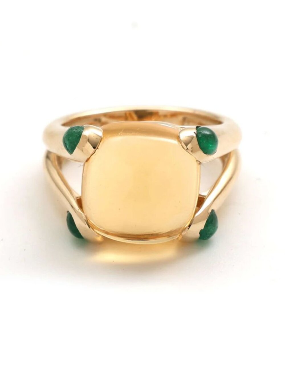 Shiny Citrine Emerald 14K Gold (18K Custom) Cushion Ring